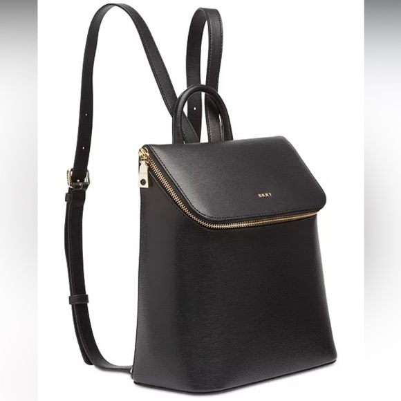 DKNY Bryant Top Zip Backpack Black Gold Hard wear Like New Roomy Bag Stylish - Picture 2 of 8